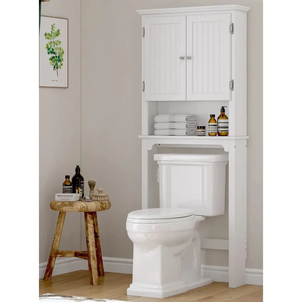 Mobiletto da bagno sopra il WC, organizer da bagno con ripiani regolabili e doppie ante, bianco