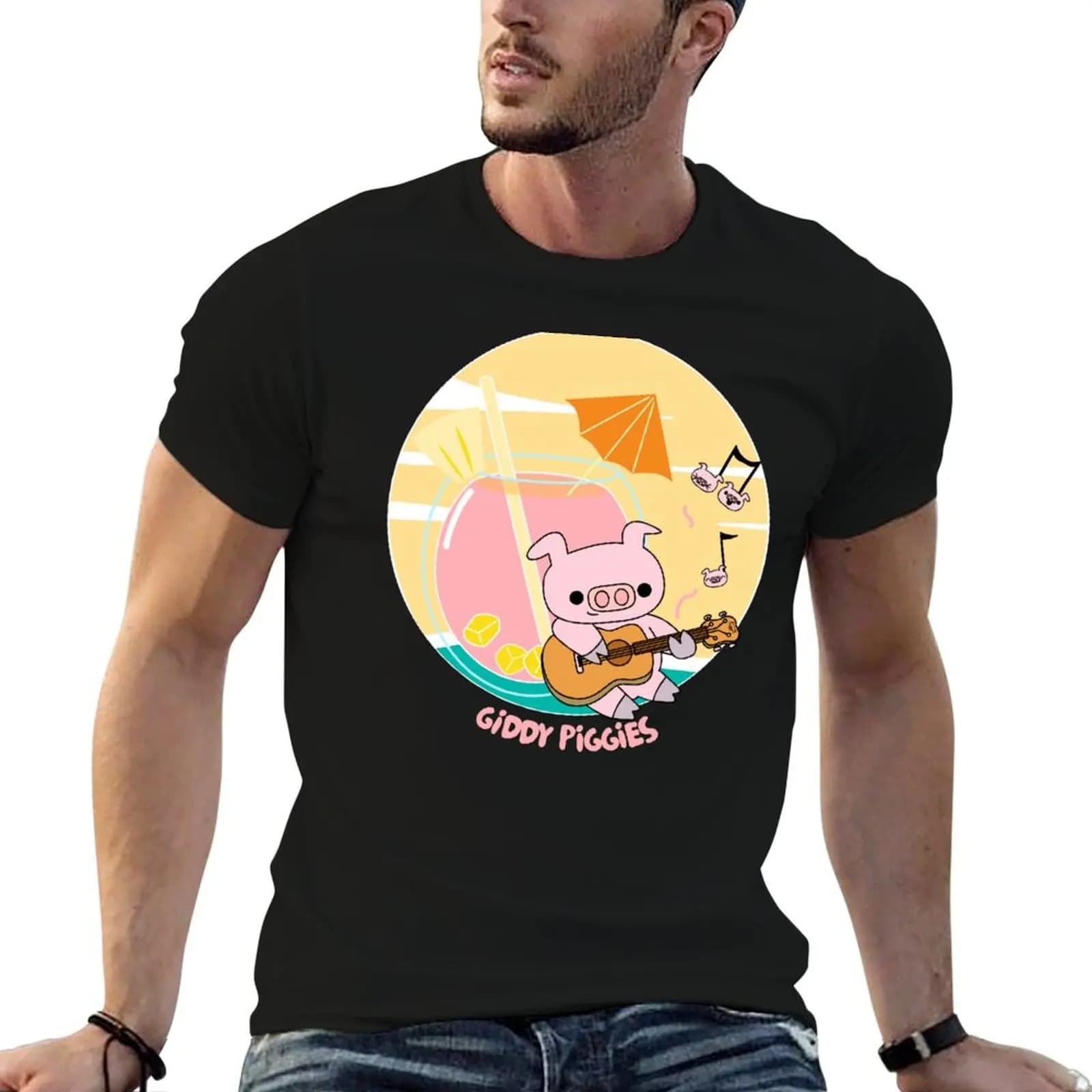 Giddy Piggies Hawaii Ukulele T-Shirt cotton t shirt man t shirts cotton 100% man t shirt designer T-shirt