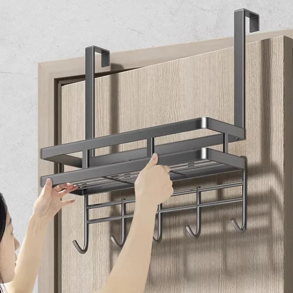 Clothes rack above the detachable holder without installation multifunctional steel hook with high carbon content grey storage basket