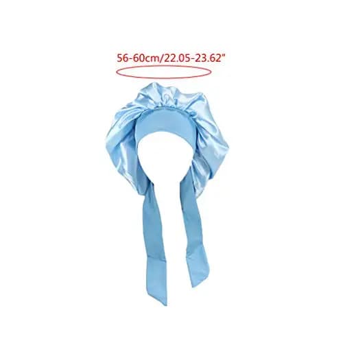 Light Blue Polyester Sleep Bonnet With Long Ties For Hair Care During Shower And Nighttime Use