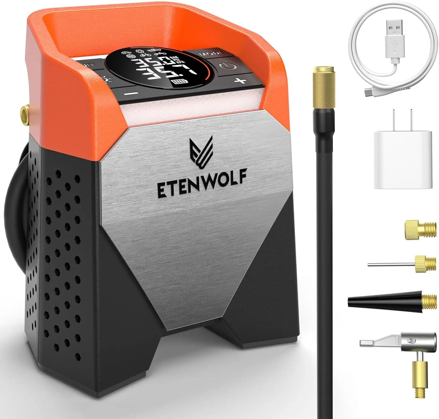 Compressore d'aria portatile Zephyr S5 per pneumatici, 160 PSI, senza fili, con luce LED per auto, bici, moto, palloni (Arancione Vivace)