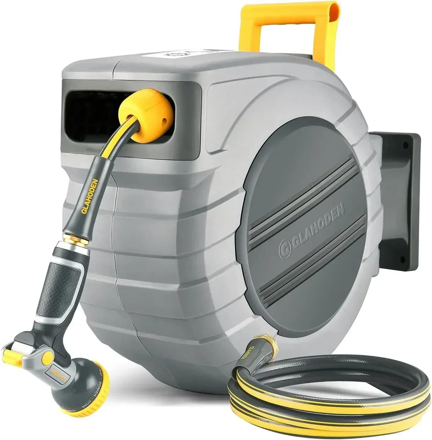 Avvolgitubo da Giardino Retrattile 5/8 pollici x 100 piedi, Resistente ai Raggi UV, Rinforzato, Avvolgitubo Automatico a Parete con Raccordo in Ottone da 3/4 pollici