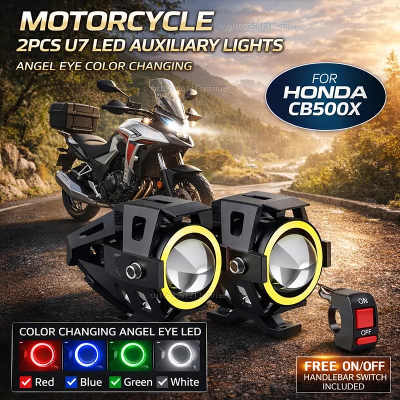Faro LED Impermeabile per Moto 3000LMW U7, Luce Antinebbia LED per Moto con Interruttore per HONDA CB500X CB 500X CB500 X