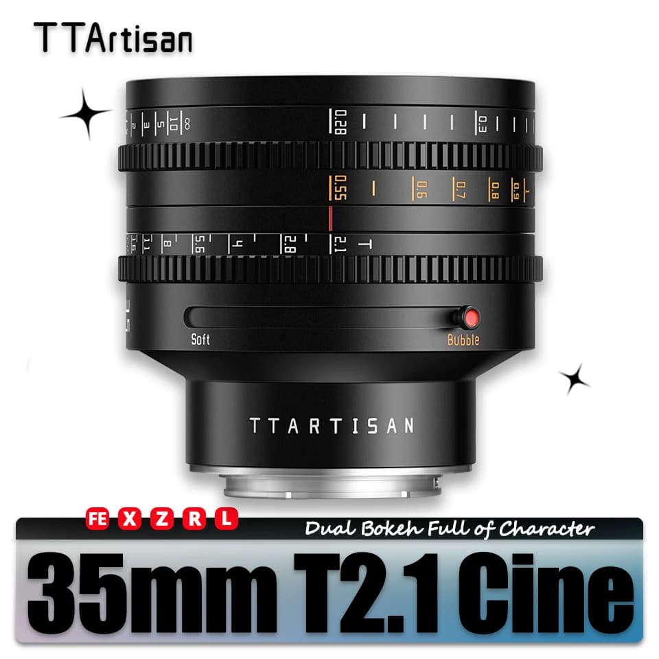 Obiettivo Cinematografico TTArtisan 35mm T2.1 Full Frame con Doppio Bokeh per Fotografia, Compatibile con Sony E, Fujifilm XF, Canon RF, Nikon Z, Lumix L