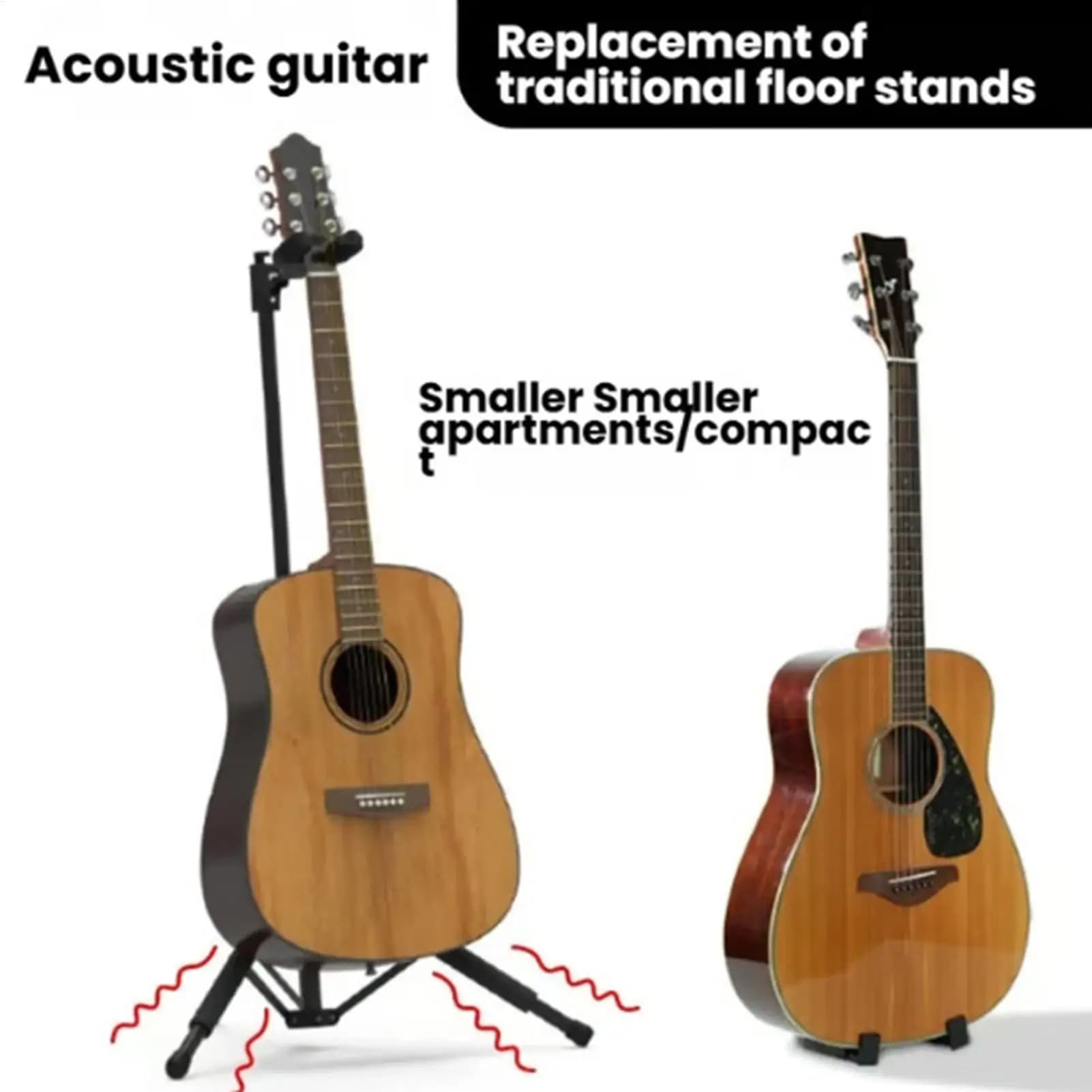 Supporto da terra per chitarra, ukulele, basso elettrico portatile, per strumenti musicali acustici, banjo, ideale per viaggi e studio.