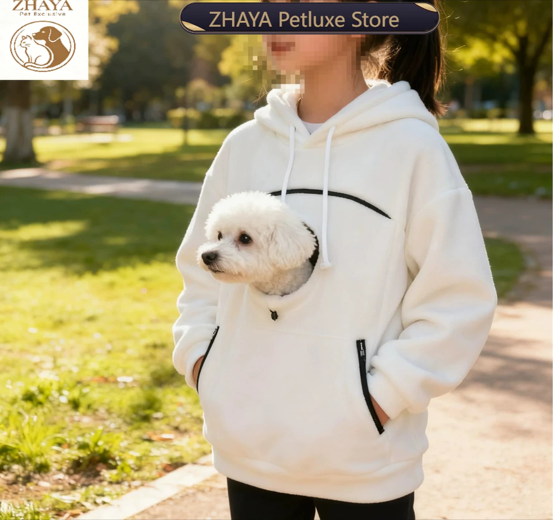 ZHAYA Pet Carrier Hoodie with Pocket for Outdoor Shopping Travel Wearable Sling Bag for Cat Dog Hands Free Walking Coat