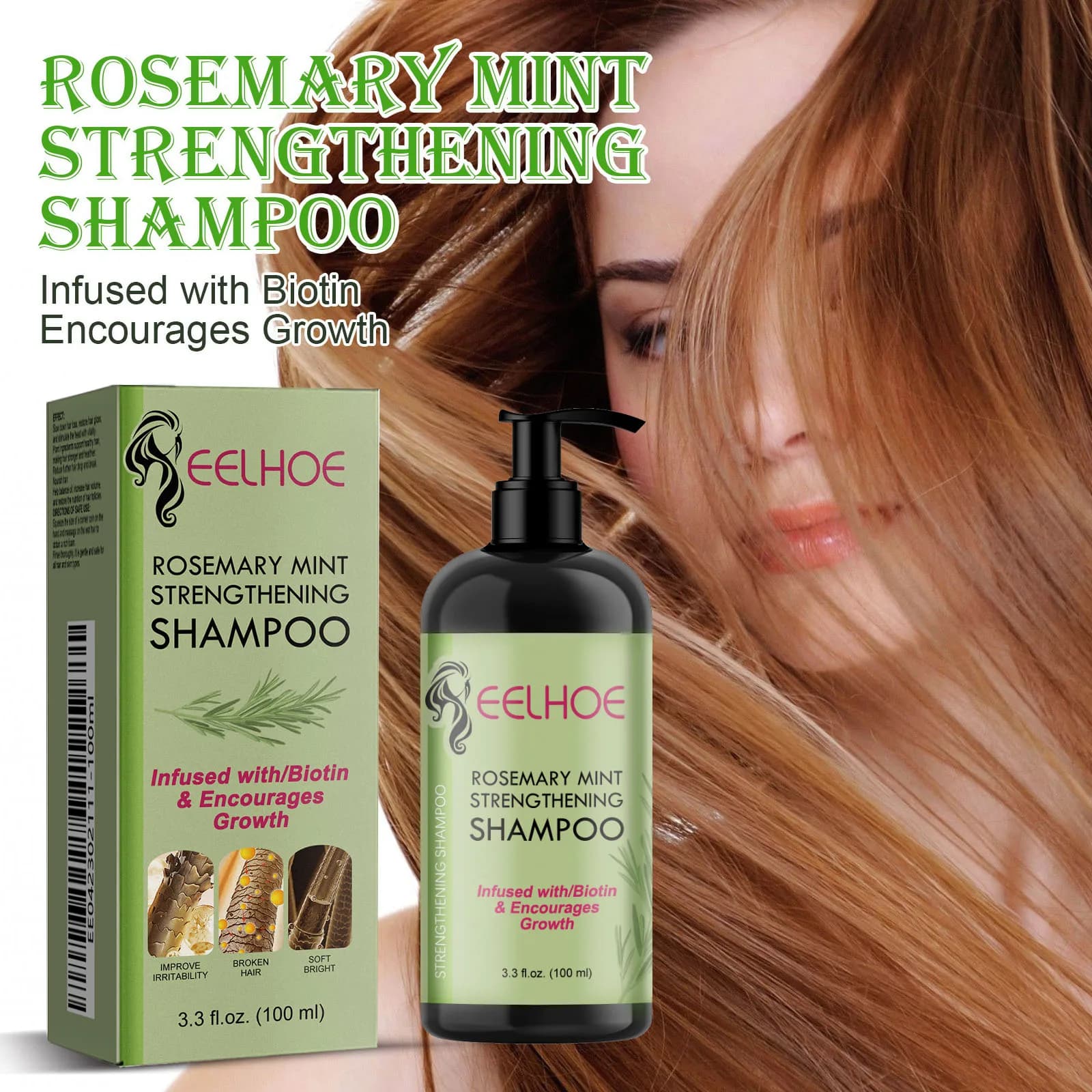 EELHOE Smooth Shampoo with Rosemary Repairing Bad Dry Curls Damaged Hair Smooth Shampoo Refreshing Nutrient Hair Care
