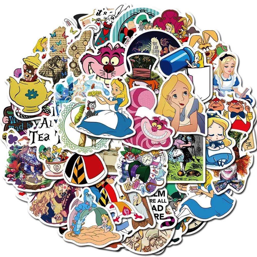 10/30/50 Pezzi Adesivi Cartoon Disney Alice nel Paese delle Meraviglie, Divertenti Sticker Anime Impermeabili per Telefono, Valigia, Chitarra, Graffiti
