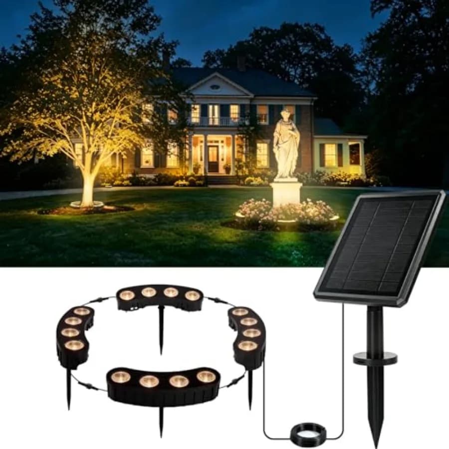 Solar Tree Lights Outdoor, Upgraded Landscape Lighting with 4000mAh Battery, Warm White LED Ring Palm Tree Lights, 3-in-1 Stake