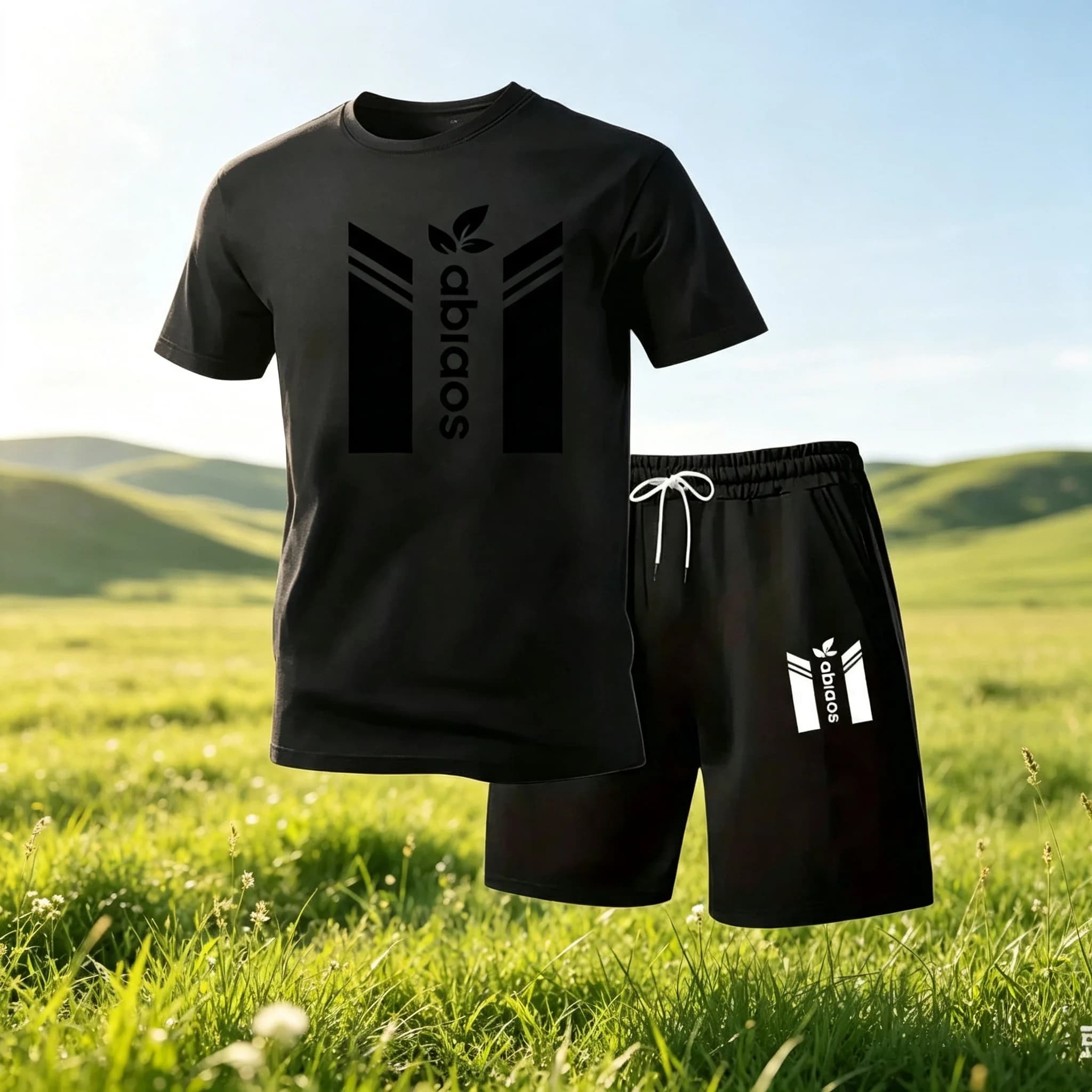 Men 2‑Piece Quick‑Dry Casual Sportswear Set, Crew Neck Tee With Shorts Summer Outfit for Home Outdoor Gym