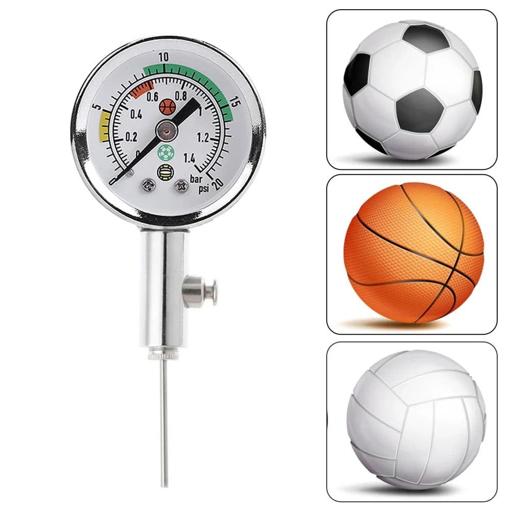 Orologio ad aria con manometro per pallone da calcio o barometri da pallavolo da calcio con ago da 3 pezzi Strumenti gonfiabili con valvola di rilascio dell'aria portatile