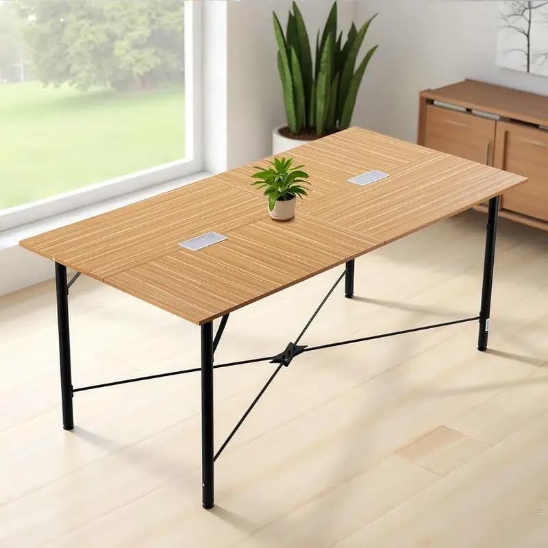 Conference Table, 6 ft Office Meeting Table for 6-8 Person, Modern Rectangle Seminar Desk with Metal Legs, Meeting Desk Ideal for Office, Boardroom, Conference Room, Easy Assembly, Brown