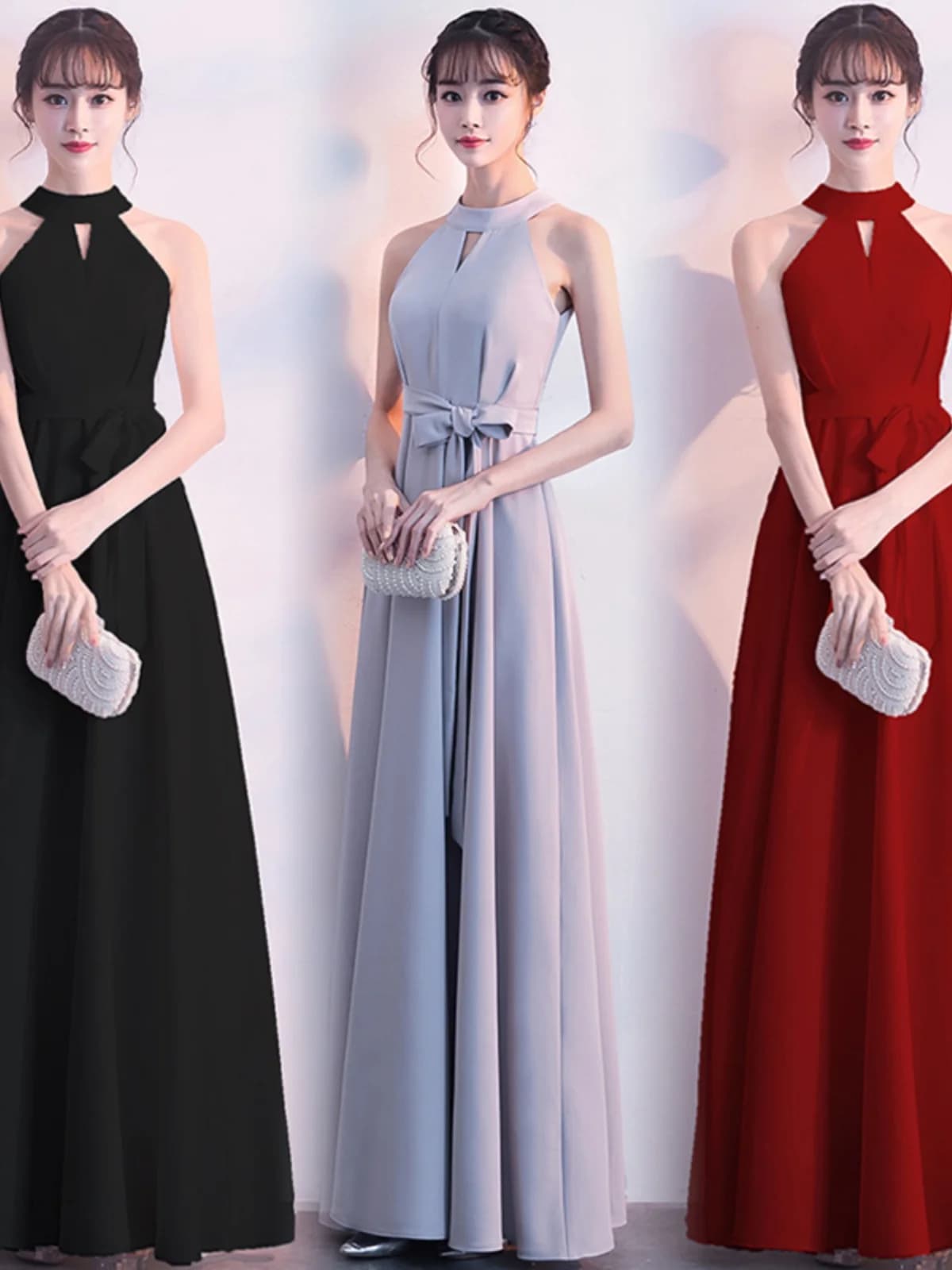Elegant Long Evening Gown Women's Hostess Dress Atmosphere Wedding Reception Ceremony Floor Length Dress with High Waist
