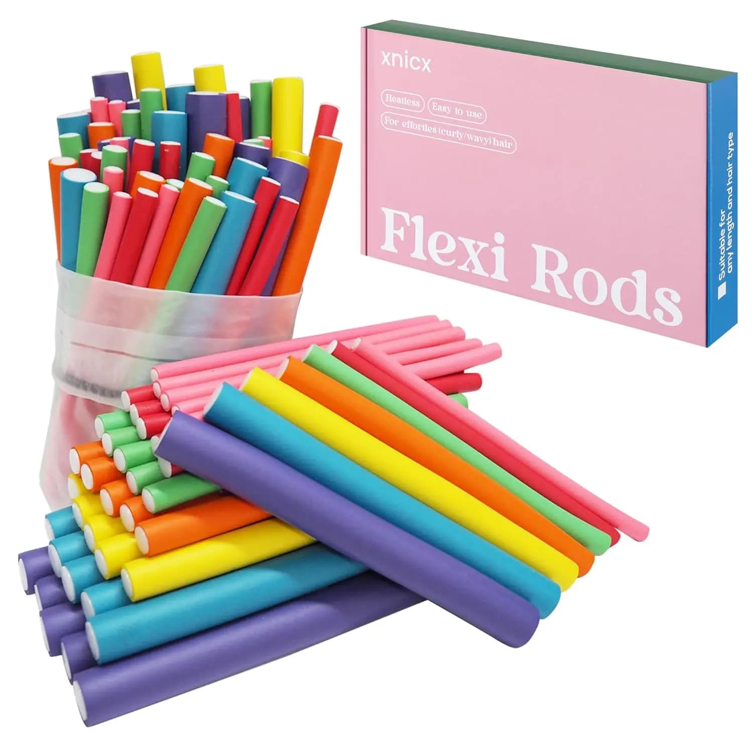 Set di 47 bigodini flessibili da 7 pollici - Rulli in schiuma pieghevoli senza calore per capelli lunghi, medi e corti