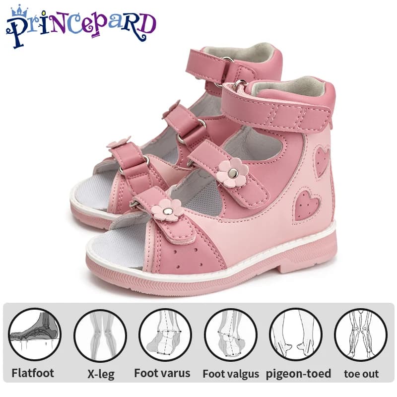 Sandali ortopedici per bambini Princepard Scarpe correttive per bambini con schiena alta e supporto per caviglia e arco abbinamento rosa lucido