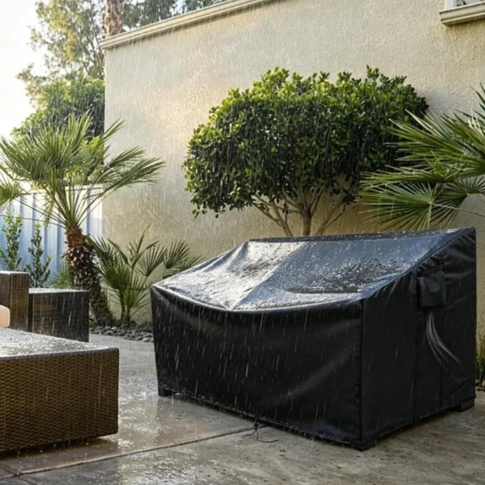 Heavy-Duty Patio Sofa Cover Waterproof Outdoor Couch Cover Patio Furniture Cover Black 210D Oxford Fabric Chair Cover