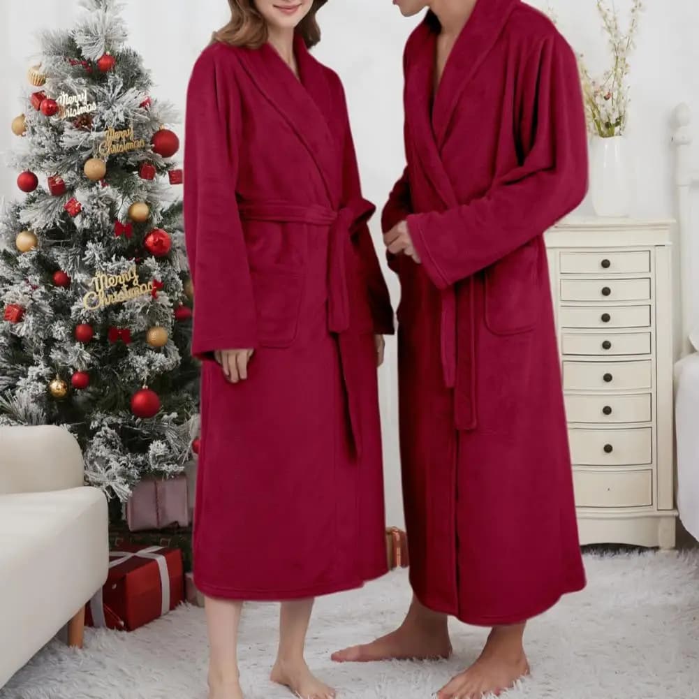Accappatoio in flanella Accappatoio Cravatta in vita Camicia da notte Risvolto Manica lunga Flanella Accappatoio lungo Coppia Pigiama Accappatoio da notte