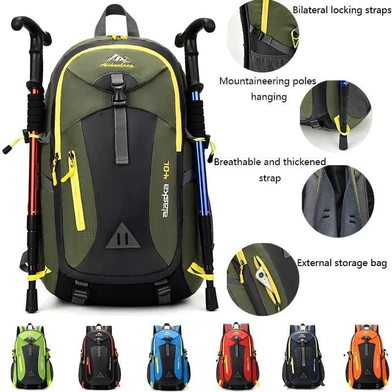 40L Women Hiking Backpack Large‑Capacity Multi‑Compartment Rucksack With Trekking Pole Holder Breathable Straps Dual‑Way Zipper
