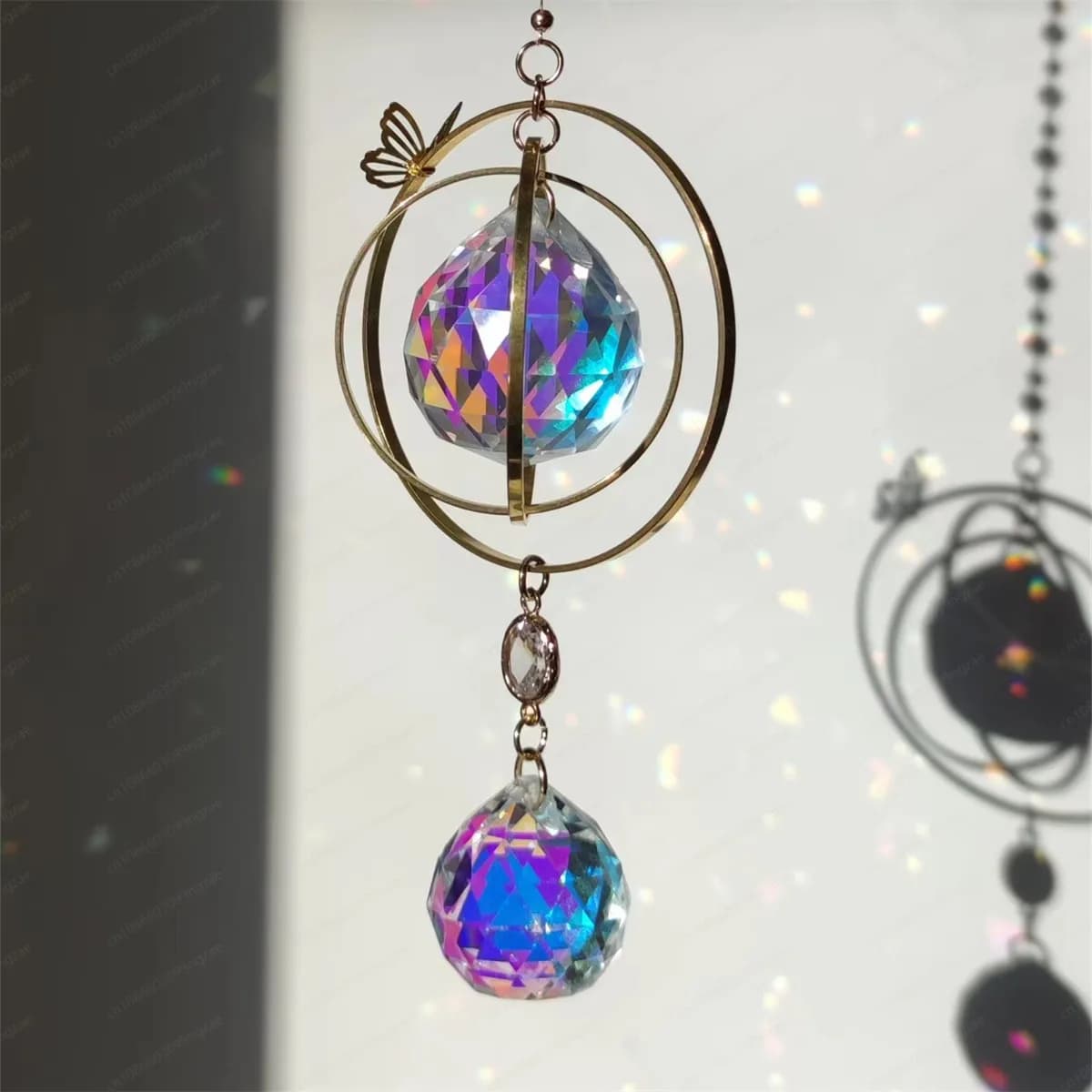 Sunshine catcher room small pendant crystal hanging dream butterfly rainbow decoration children's room gift cat teasing artifact