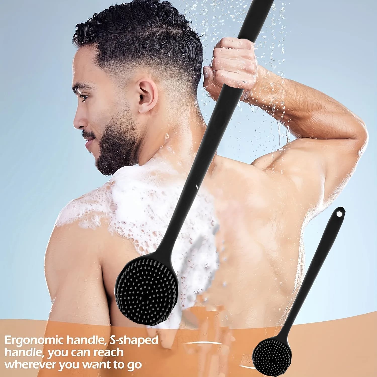 Scrubber in silicone Manico lungo Spazzola per doccia esfoliante Pulizia posteriore a doppia faccia Rimozione dello sporco Massaggio Bagno Cura della pelle del corpo
