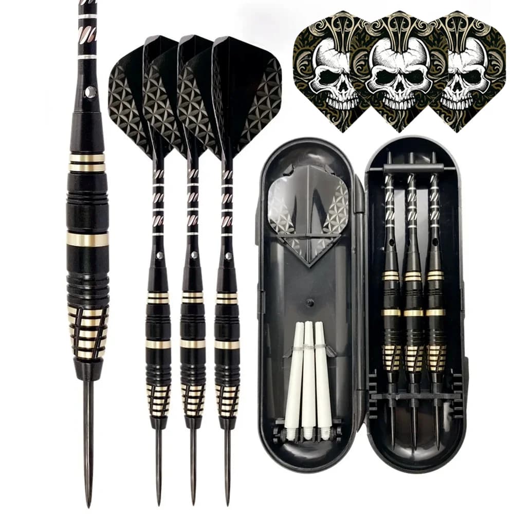 Set professionale di punte in metallo per freccette con punta in ottone e acciaio da 24 g con 3 voli extra per freccette, 3 sostituiscono l'albero in plastica + O'ring in gomma 3 pezzi per SET