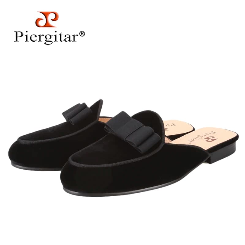 Piergitar 2026 Nuovo Modello Estivo Ciabatte da Uomo in Velluto Nero con Fiocco Fatto a Mano, Stile Classico da Festa, per Abbigliamento Formale