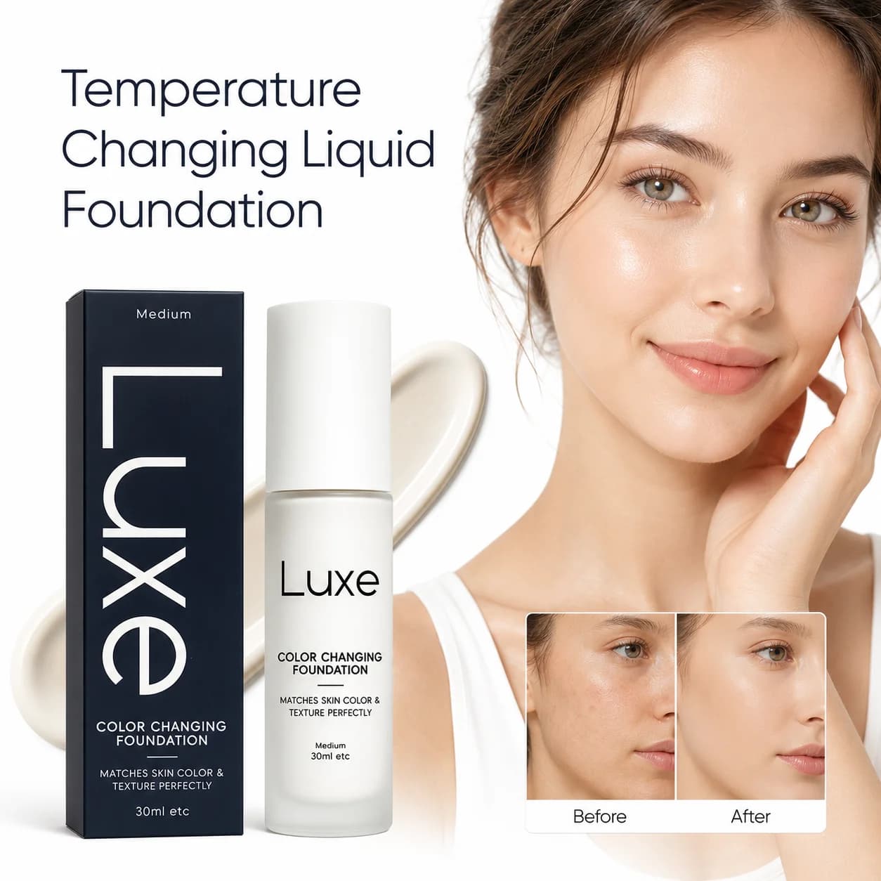 Color Changing Liquid Foundation 3 in 1 Foundation Concealer Makeup Base Waterproof Hydrating Natural Flawless Finish