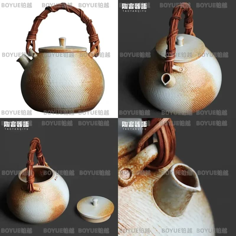 Retro Chinese Style Rattan Teapot with Electric Ceramic Stove Large Capacity Boiling Kettle for Charcoal Alcohol Fire Home
