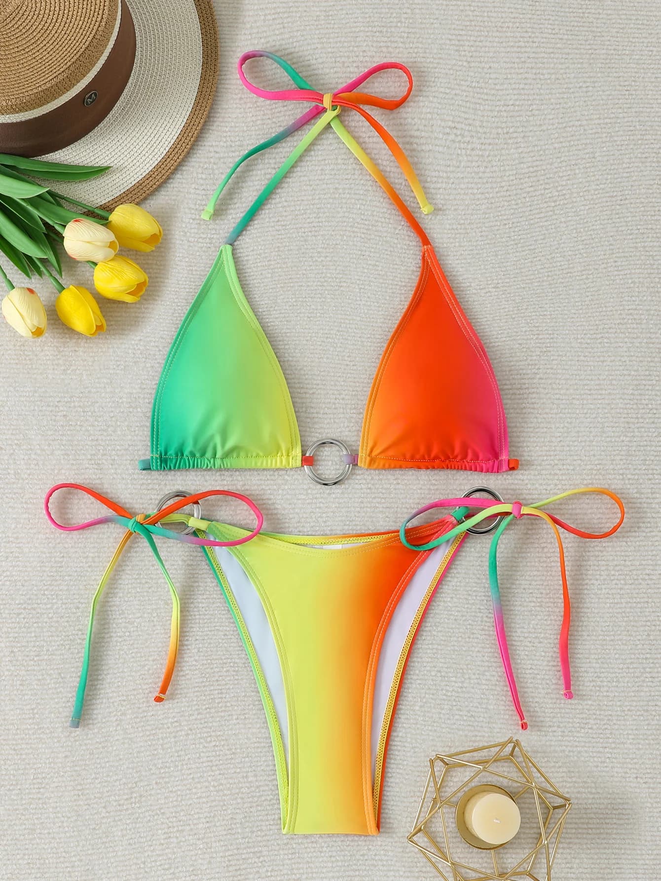Bikini a triangolo sexy con anello, costume da bagno da donna 2026, set due pezzi, micro bikini a perizoma, abbigliamento da spiaggia
