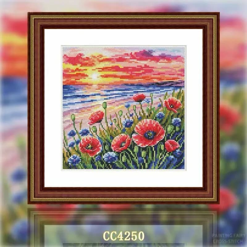 CC4250- Sunset 14CT 16CT 18CT Stamped Canvas Cross Stitch DIY Set Needlework Embroidery
