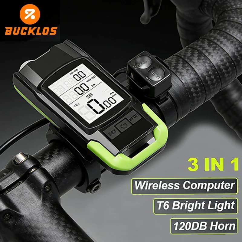 Luce per Bicicletta 3 in 1 con Computer di Bordo, Faro Multifunzione con Clacson 120DB, Luce MTB, Tachimetro per Bici da Strada, Torcia per Ciclismo