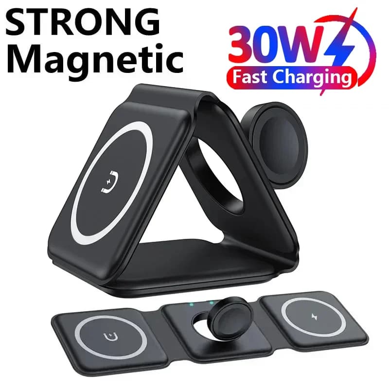 Support for 3 in 1 30W Magnetic Wireless Charger for iPhone 15 14 13 12 Pro Max Dock Station Quick Charging for Apple Watch AirPods