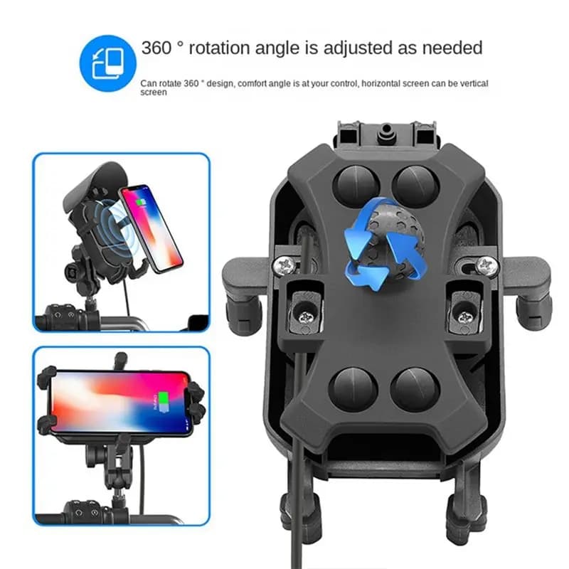 [ABPO] Supporto per telefono per moto Caricatore wireless da 15 W USB QC3.0 Supporto per smartphone per bici a ricarica rapida 360 ° Supporto per telefono