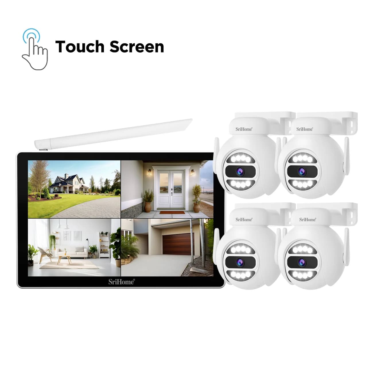 Srihome NS010 schermo IPS da 10 pollici 5MP 4CH NVR Kit telecamera IP Wireless Baby Monitor PTZ Wireless a colori