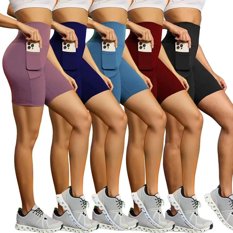 Plus Size Pocketed High Elastic Skinny 3 Inch Running Cycling Outdoor Yoga Sports Shorts