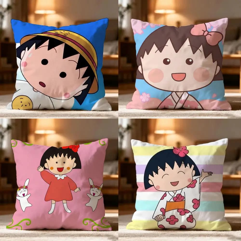C-Chibi Cartoon M-maruko-chan Pillow Case Cushion Cover Soft Washable Pillow Case Multi-Scene For Couch Bed Travel Office Use