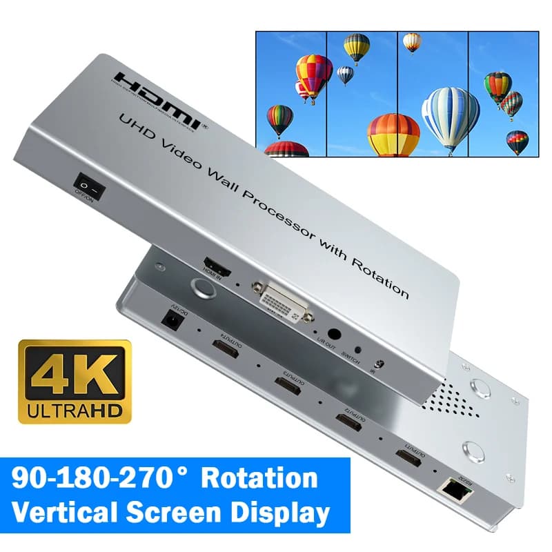 Video wall controller HDMI 4K 2X2 2X1 3X1 4X1 Vertical screen 90 ° 180 ° 270 ° Wall processor for TV with rotation for 9 TV junction display
