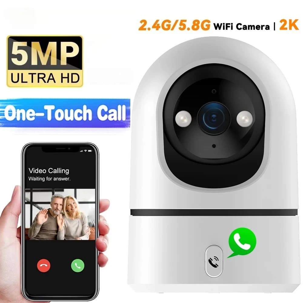 HONGTONG 5MP Baby Monitor Telecamera di sicurezza interna 2.4G/5G WiFi One-Touch Chiamata Visione notturna a colori Tracciamento umano 355 ° PTZ
