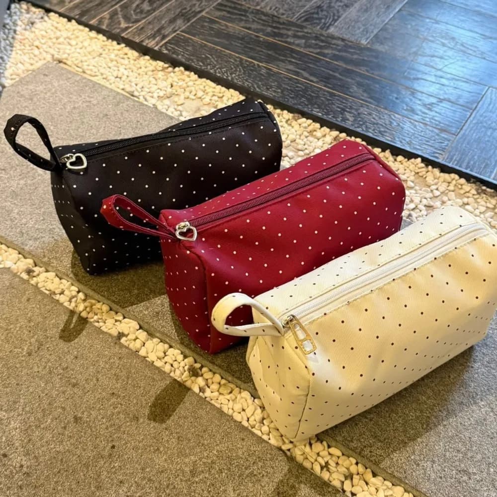 Ins Style Polka Dot Makeup Hand Bag Multifunctional Storage Bag Portable Travel Handheld Cosmetic Organizer Pouch