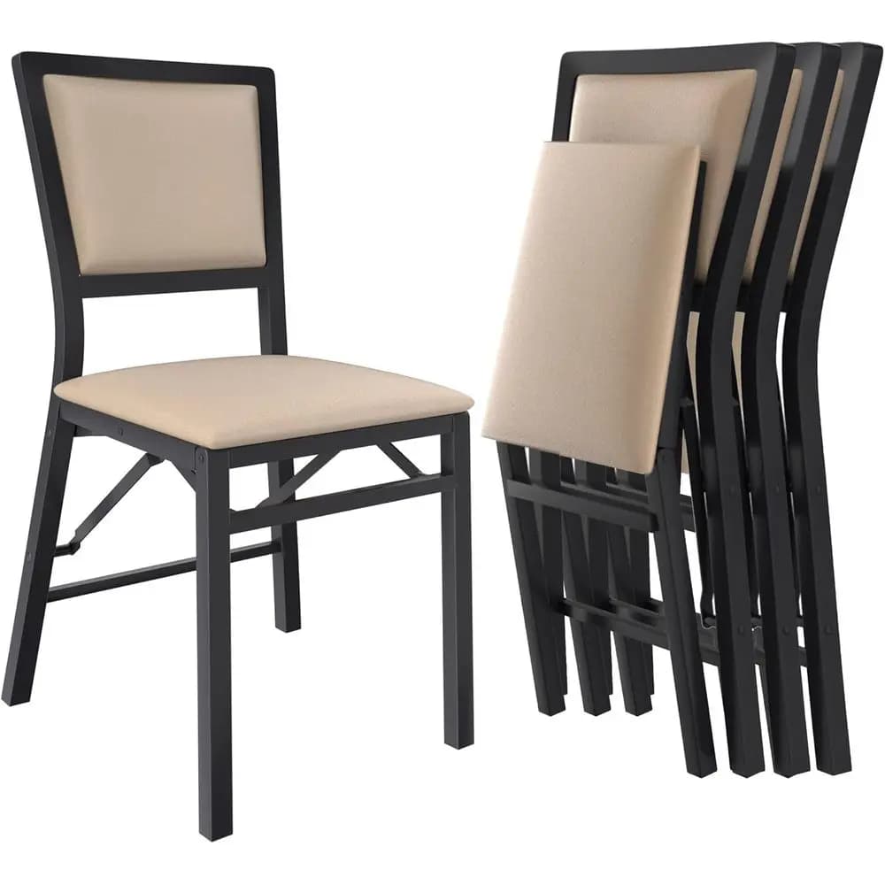 Set di 4 sedie pieghevoli con cuscino, sedili imbottiti pieghevoli con struttura in metallo resistente per cucina/sala da pranzo/soggiorno, nessun assemblaggio richiesto.