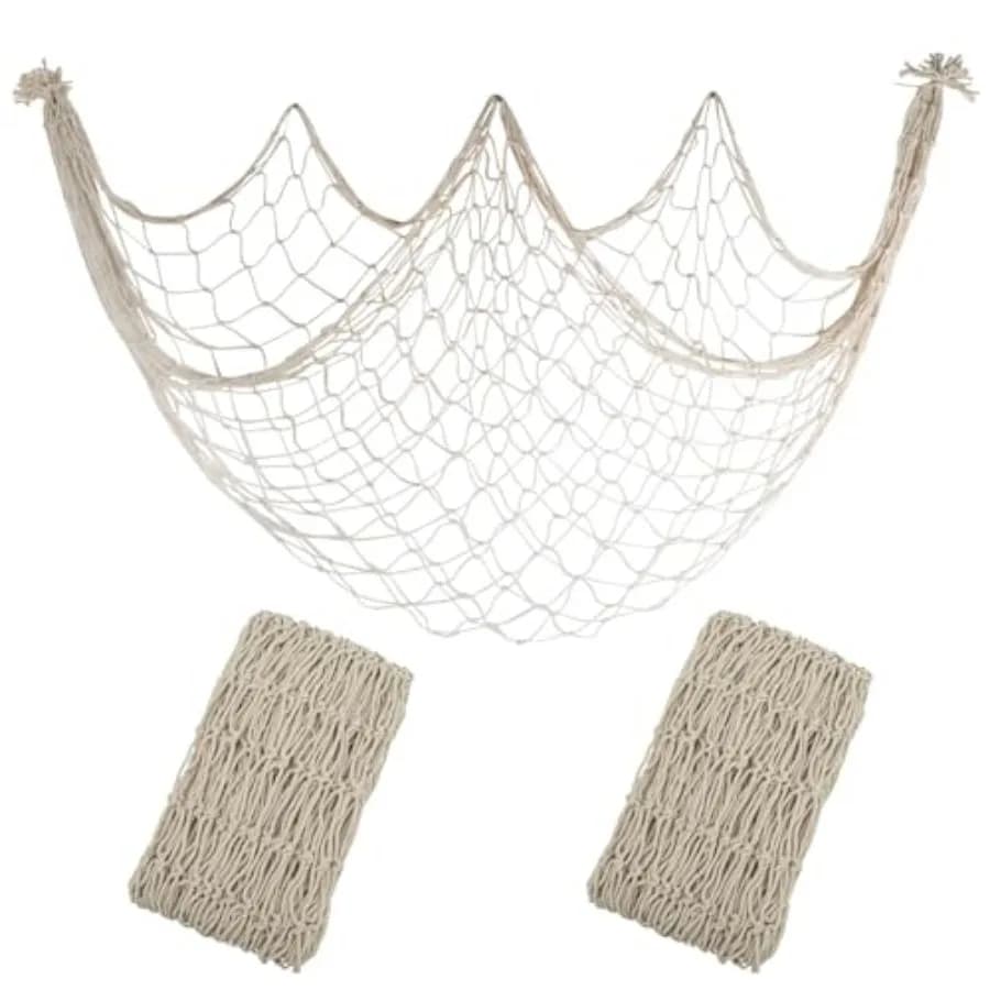 2 Pack Fish Net Decorations - 80x40 Inch Fishing Net Decor for Under The Sea Hawaiian Beach Themed Party, 3mm Natural Cotton Ve