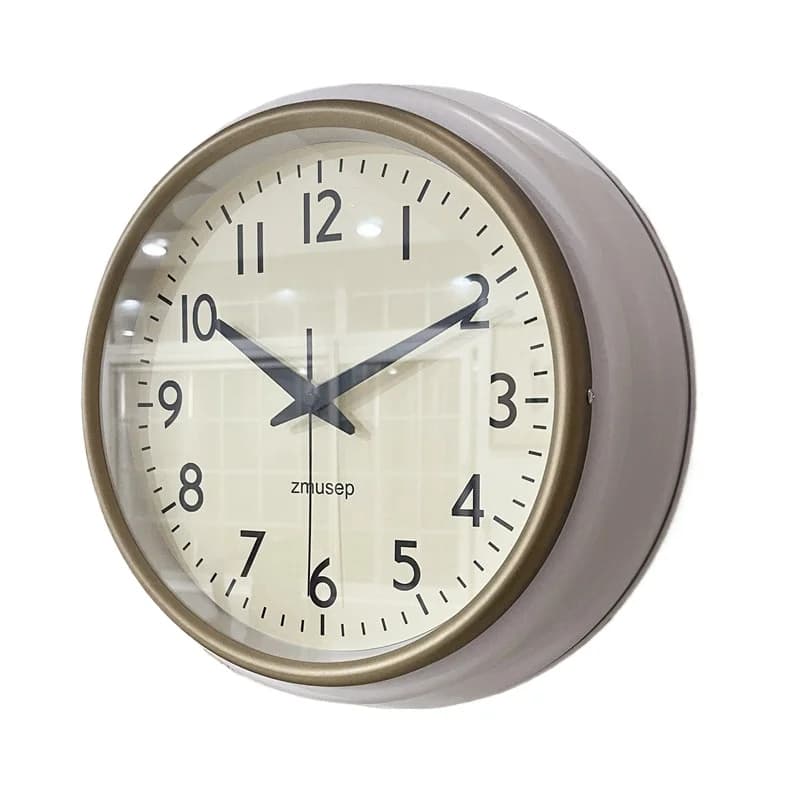 Metal wall clock, thick frame living room decoration round silent clock, wall decoration quartz clock