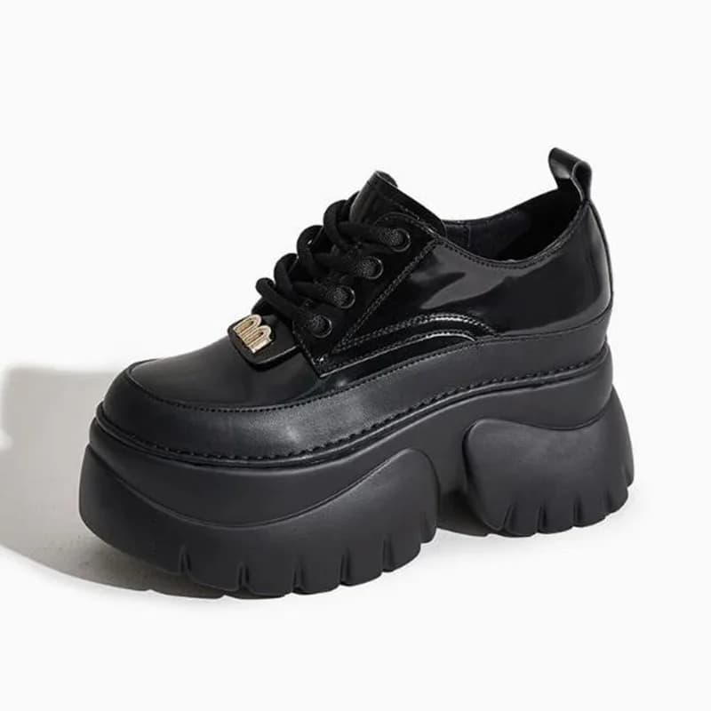 Women's Leather Sneakers New 2026 High Platform Lace-up Casual Mary Jane Shoes Thick Sole 9CM Heels Walking Shoes Zapatos Mujer