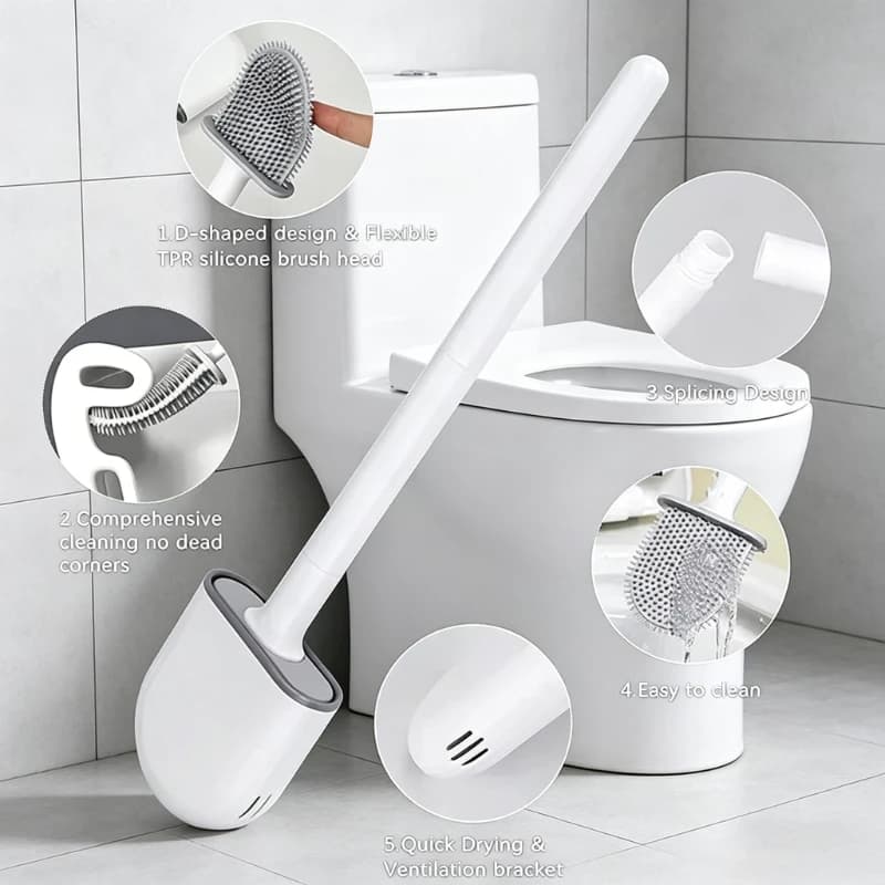 Set Spazzola WC in Silicone da Parete, Spazzola Flessibile a Testa Piatta per Pulizia del WC, Ideale per Angoli e Aree Difficili da Raggiungere