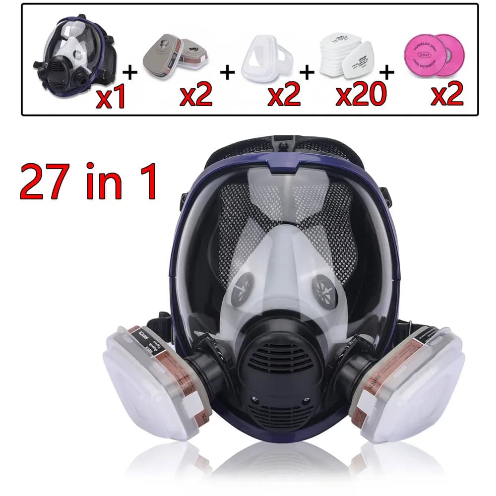 27-in-1 Respiratore integrale grande Maschera in silicone riutilizzabile con lenti in policarbonato antiappannamento e antigraffio per un uso prolungato