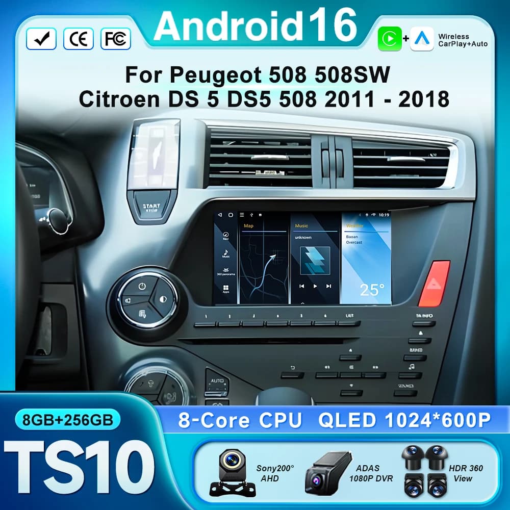 Carplay Android 16 For Peugeot 508 508SW For Citroen DS 5 DS5 508 2011 - 2018 Car Monitor GPS Navigation Video Car Radio No 2din