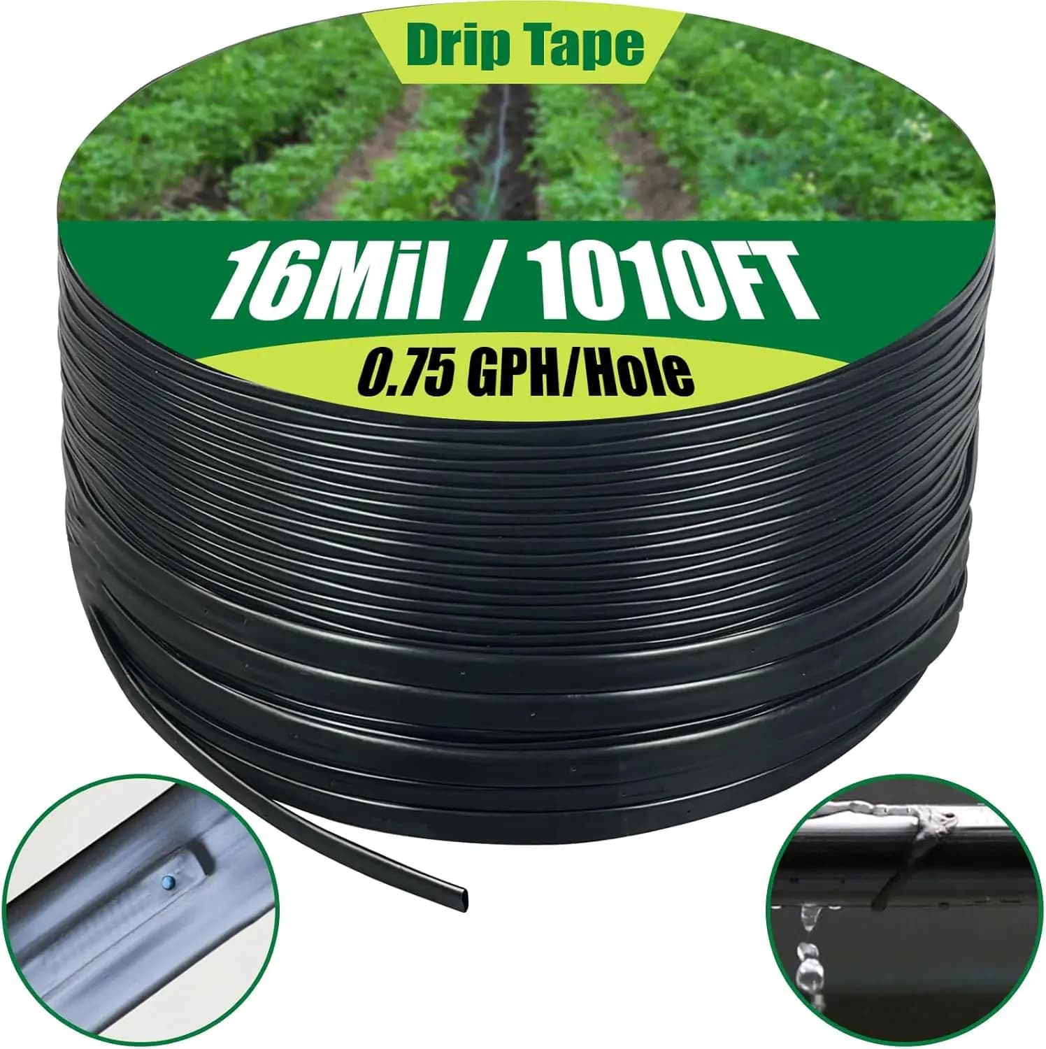 5/8" Drip Tape 1010FT, 6" Spacing Roll,16 Mil Garden Irrigation Tubing Hose, Adjustable Drip Tape Irrigation, Automatic Drip Irr