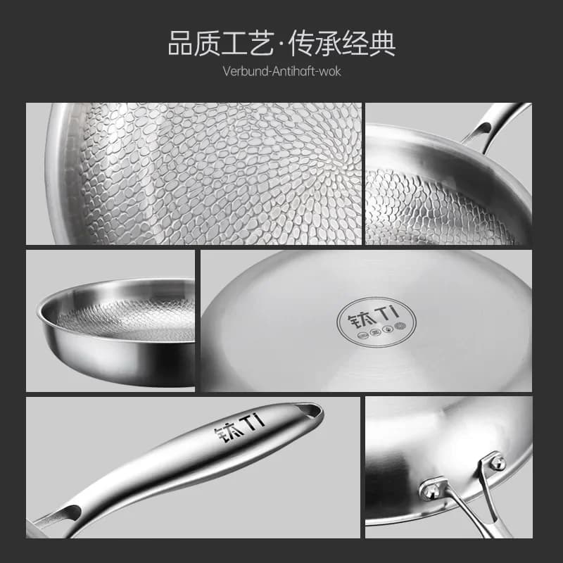 Hammered Titanium Surface Frying Pan Titanium Alloy Wok Titanium Metal Surface Gas Stove Induction Compatible
