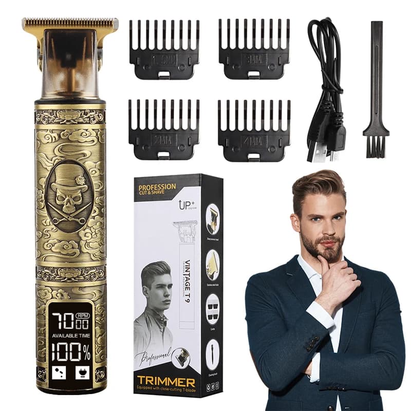 HIENA T9 Electric Haircut LCD Smart Display Haircuts Professional Haircut with Design Totem Vintage skull