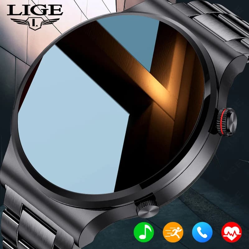 LIGE 2026 NFC Smart Watch Men HD Sports Fitness Tracker Heart Rate Monitor Bluetooth Call Waterproof Women Smartwatch For Gift